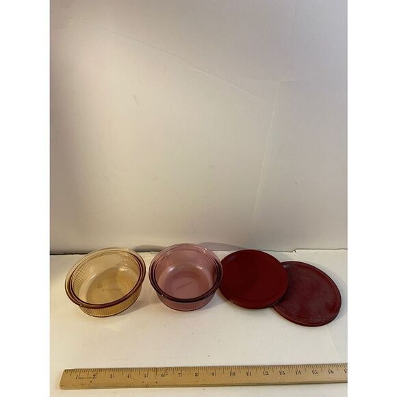 2 Vision Corningware bowls lid amber cranberry - Picture 3 of 6